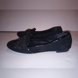 Tory Burch Black Flat Esme Suede Rhinestone Size 6.5M